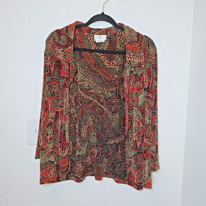 The Travellers Collection Slinky Open Front Cardigan Size XL Brown Red Paisley